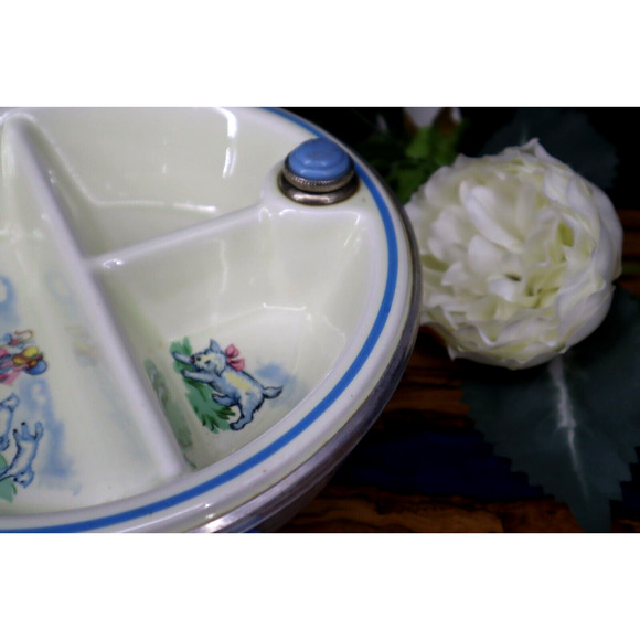 Vintage 1950s Bartsch Childs Divided Warming Plate Dish Mary Little Lamb Dog 50s - Picture 8 of 8